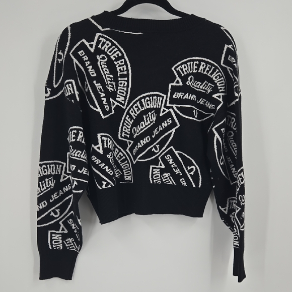 True Religion Jaquard Black and White Logo Sweater NEW Large - Picture 9 of 9